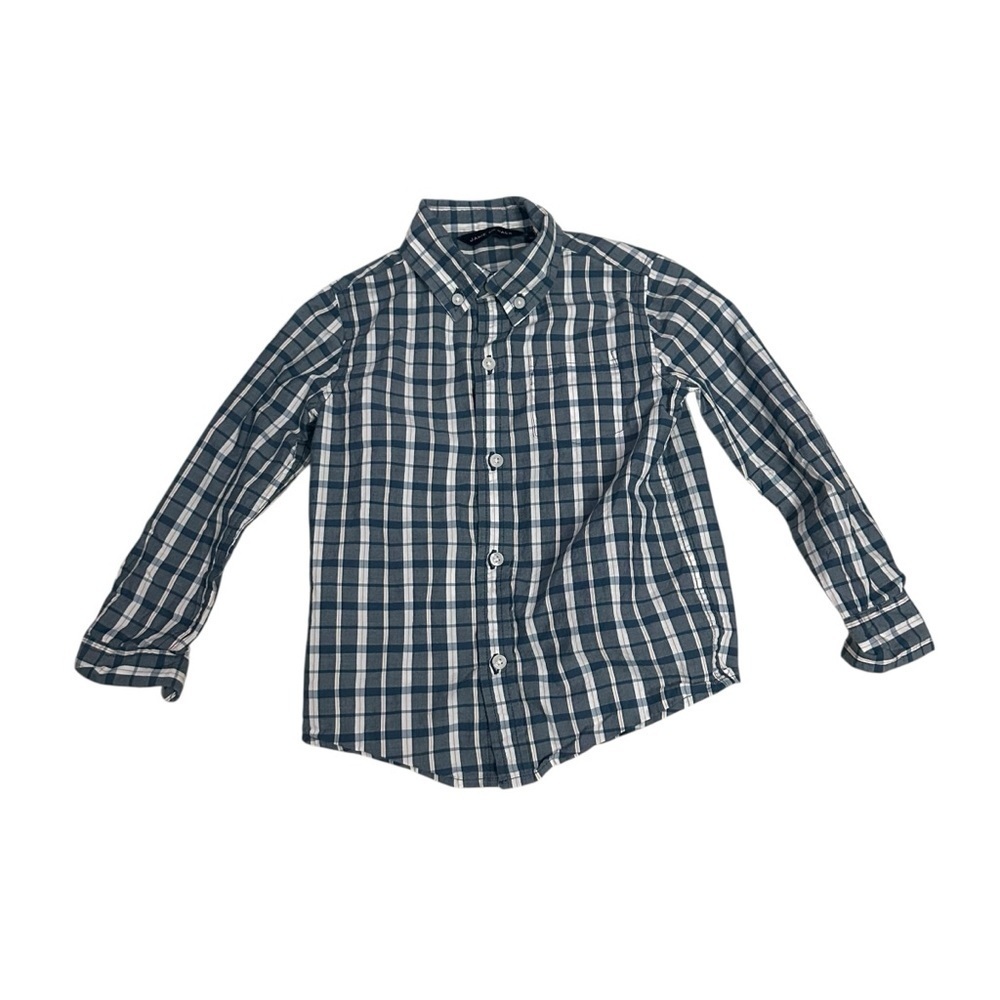 Janie and Jack Navy and White Plaid Button-Down Shirt